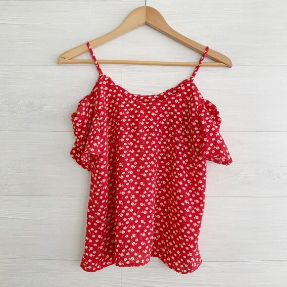 NWT Monteau - Red floral cold shoulder spaghetti strap top, M - Picture 4 of 5